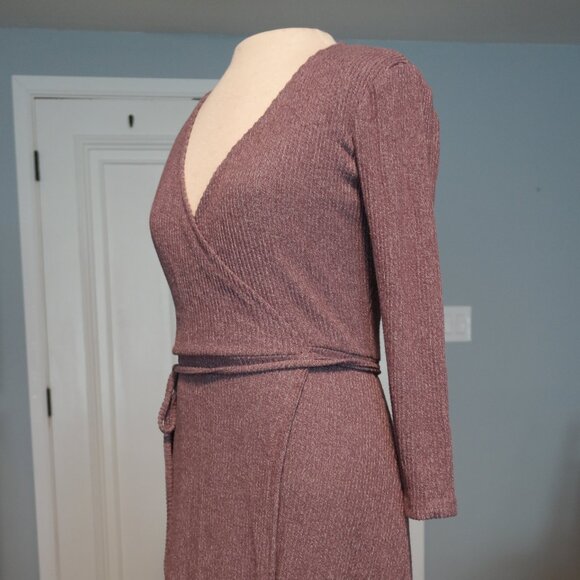 DON’T ASK WHY Mauve Pink Ribbed Wrap Dress Size OS - Picture 3 of 12